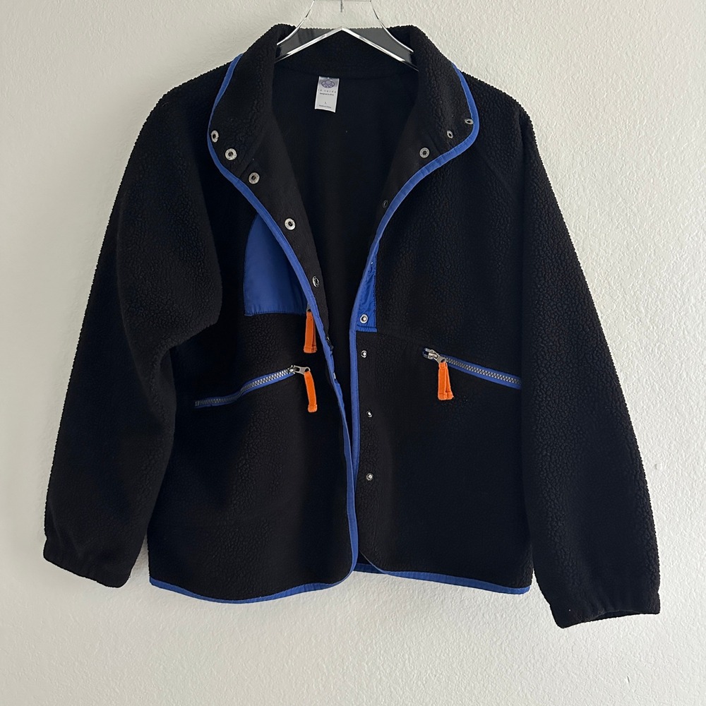 Te Verde Fleece Jacket Womens L Black Blue Orange Snap Button Hit The Slopes